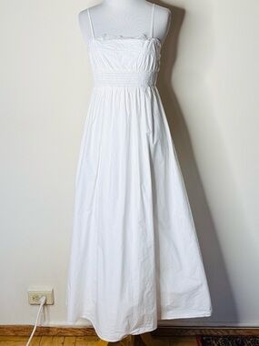 Zara White Cotton Smocked Camisole Maxi Dress